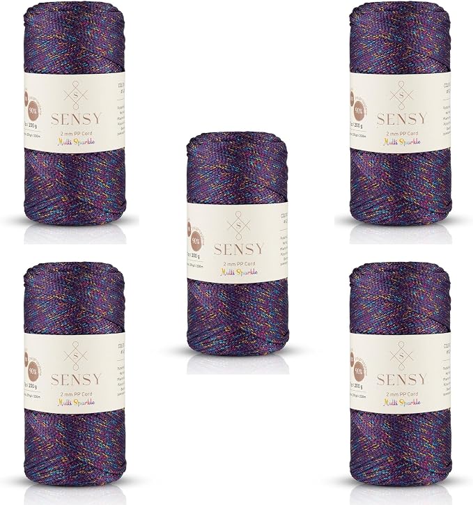 S Sensy 2mm -Premium Polypropylene Macrame Cord 5 Pack Purple Multi Sparkle