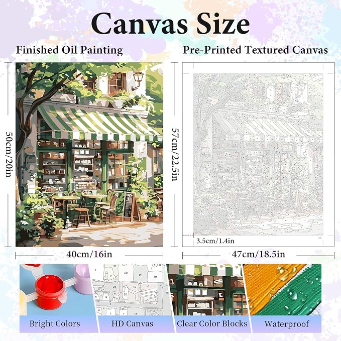 Paint by Numbers Kit for Adults, Cozy Café Number Painting Canvas Kit | DIY Acrylic Painting Set for Beginners, Stress Relief Relaxing Craft, Home Wall Decor, Holiday Gift for Adults, 16x20 Inch