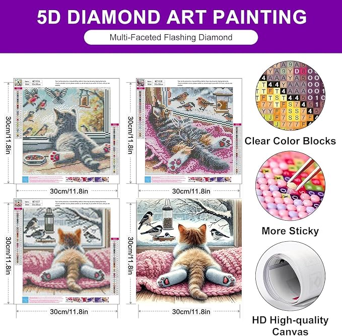 croshom Diamond Art Kits for Adults, 3 Packs Cat Diamond Art Painting Kits