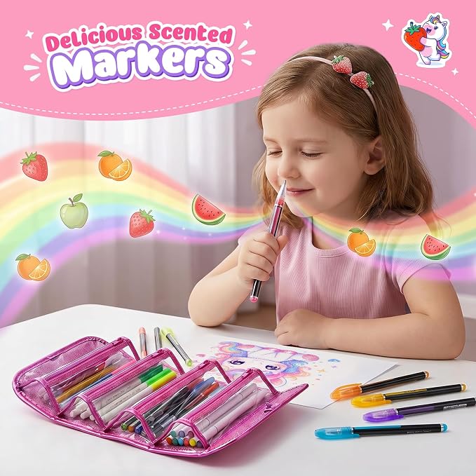 beefunni 68PCS Washable Markers Set for Kids 4-8, with Unicorn Case