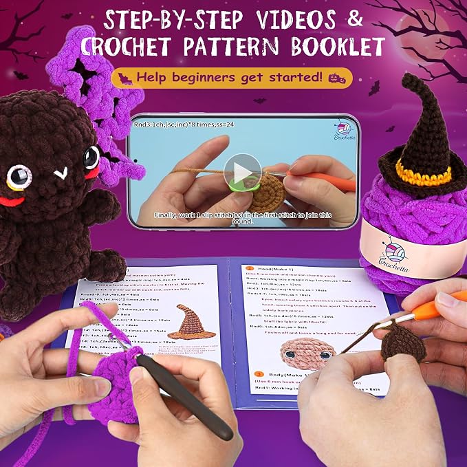 Crochetta Crochet Kit for Beginners, Crochet Starter Kit w Step-by-Step Video Tutorials, Beginner Crochet Kit for Adults Kids Women Men Complete Kit Included (Axolotl Wizard)
