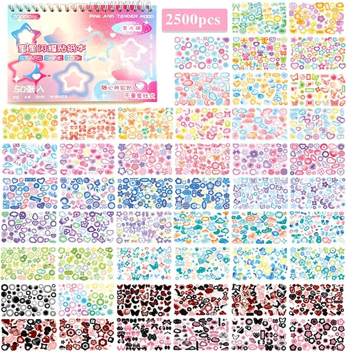2500PCS Kpop Photocard Stickers Book - Glitter, Butterfly, Heart, Ribbons Deco Stickers for Kids, Girls, Boys