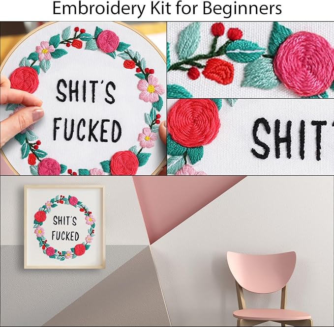 Louise Maelys Funny Floral Embroidery Kit for Beginners DIY Decor | A Complete Set With Cross Stitch Kits for Adults to Explore Relaxing Crafts. Needlepoint Kit for Creative DIY Projects