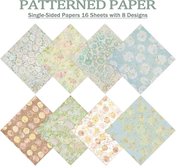 PRSTINCOL Scrapbook Paper,16 Sheets 6 x 6Inch Elegant Pattern Style Scrapbook Supplies,Single-Sided Vivid Origami Decoupage Paper for DIY Crafts, Card Making, Art Journaling