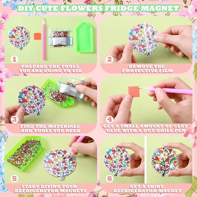 Remuuly 30 Pcs Tree of Life Diamond Painting Magnets Diamond Art Magnets | Diamond Art Kit for Adults, Refrigerator Magnet, 5D Rhinestone Fridge Magnetic Sticker, Diamond Club Gift, Beginner DIY Craft