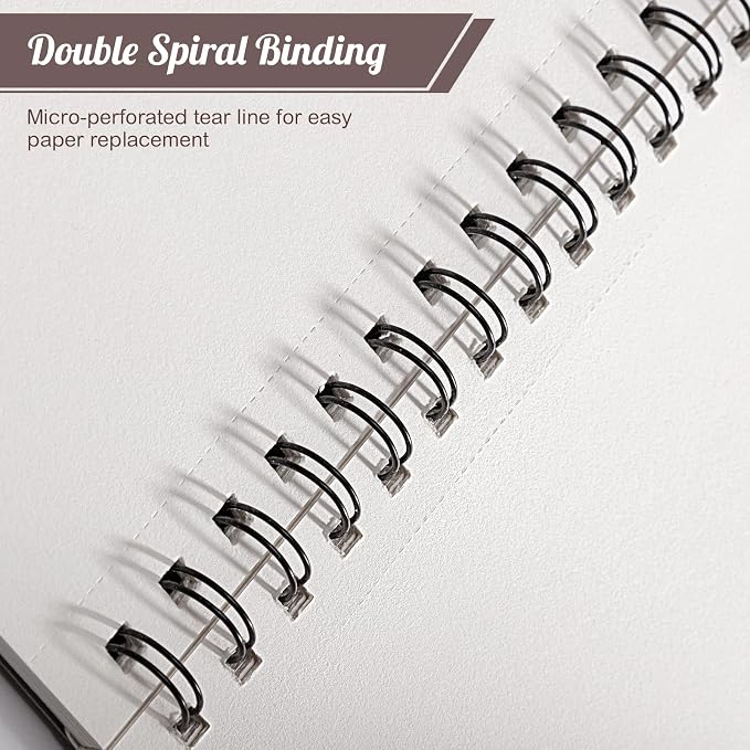 2 Pack Sketch Book 8.5 × 11 in, Spiral Sketch Pad, 50 Sheets Each | 68 Lb/100 gsm Acid-Free Paper, Perforated Pages, Spiral Bound, Backboard Support, for Pencil Charcoal Pastel