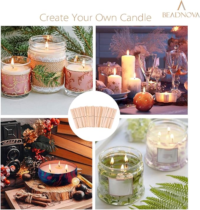 BEADNOVA Candle Wick Holders for Candle Making Wooden Wick Holder 50 pcs Centering Device Bar for DIY Making