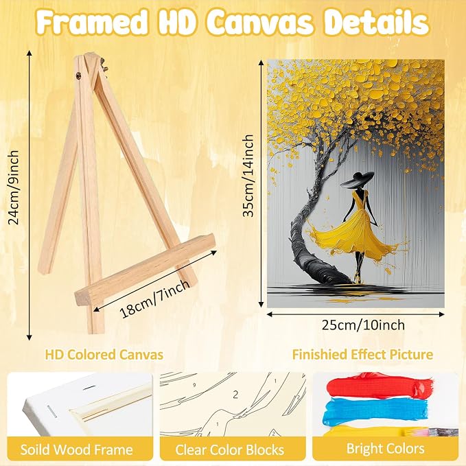 MAXBYE Women Framed Paint by Numbers Kits for Adults with Wooden Easel, Easy DIY Adult Paint by Number Kits on Canvas, Paintings Kit for Beginners Gift Home Wall Garden Decor 10×14 Inch