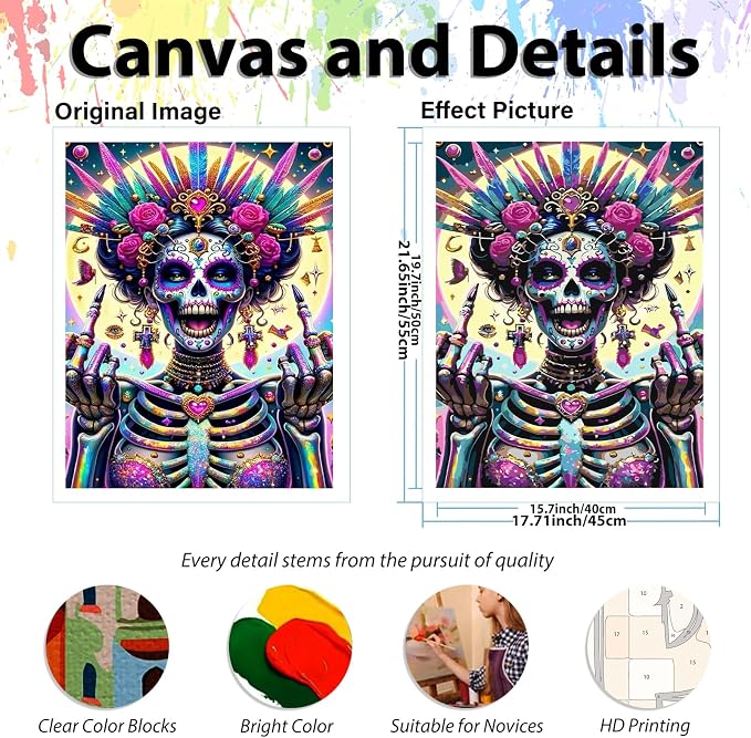 Skull Paint by Numbers Kit for Adults, Adult Paint by Number Kits 16x20 in | Paint by Numbers Kit for Adults, Acrylic Painting by Numbers, DIY Arts and Crafts for Gifts or Home Decor