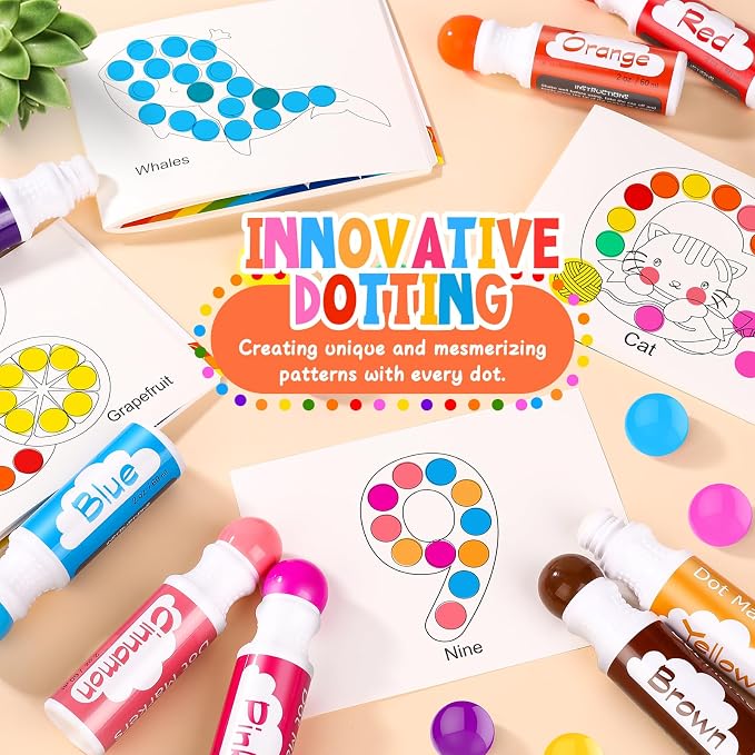 Soucolor 16-Pack Washable Dot Markers for Kids & Toddlers,8 Vibrant Colors