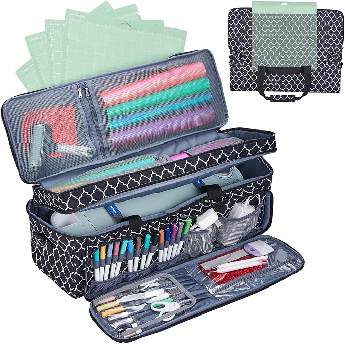 Double Layer Carrying Case with Mat Pocket for Cricut and Tools
