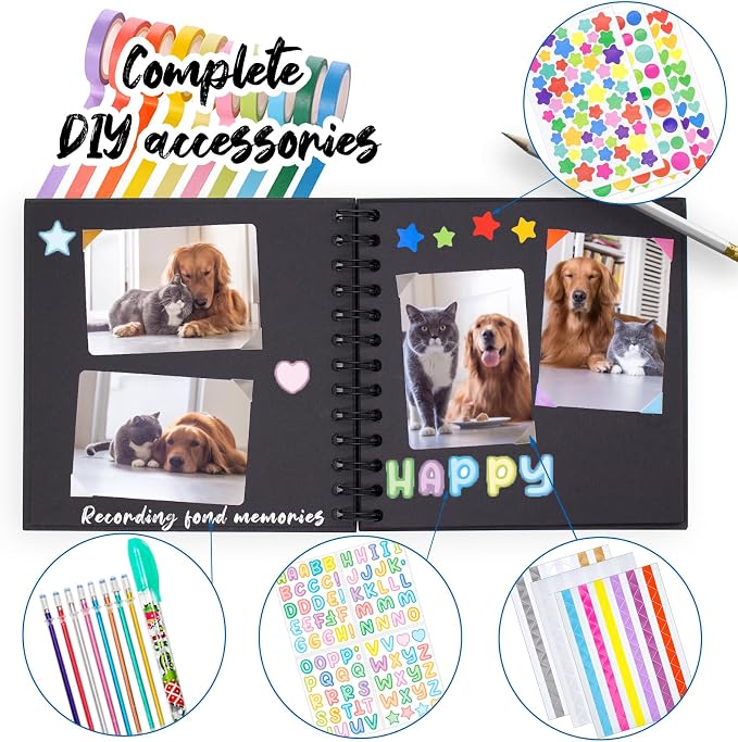 Kid Scrapbook DIY Photo Album Hard Cover Scrapbook Kit for Kids Instant Camera Print Paper with DIY Accessories (Blue)