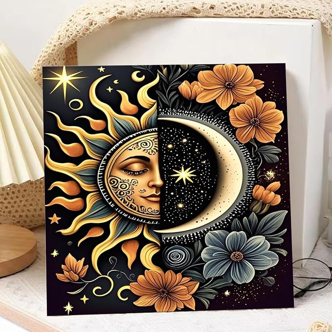 Moon Paint by Numbers Kit for Adults Beginner, Sun Paint by Numbers 10x10 | Framed Paint by Numbers Kit for Adults Beginner with Easel, Acrylic Painting by Numbers, DIY Crafts for Gifts or Home Decor