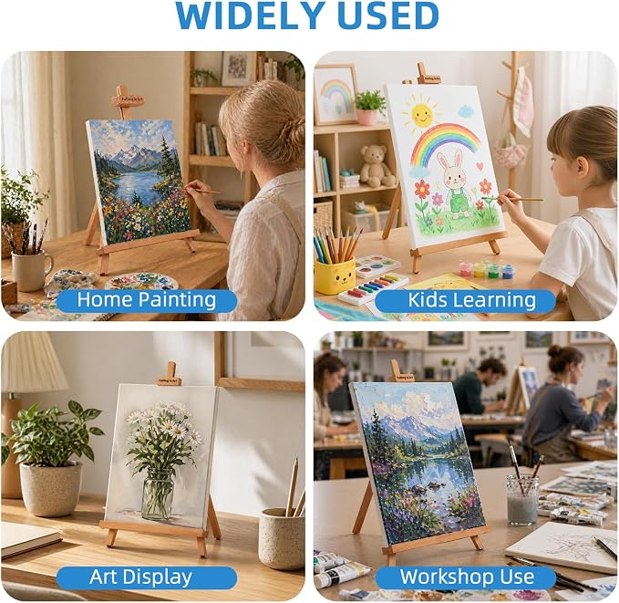 4 Pack Beechwood 25’’ Tabletop Easel Display Stand Set for Painting | Holding Canvas Up to 22 1/2 Inches High, Artist A-Frame Tripod with Rubber Feet, Portable Photo and Sign Holder