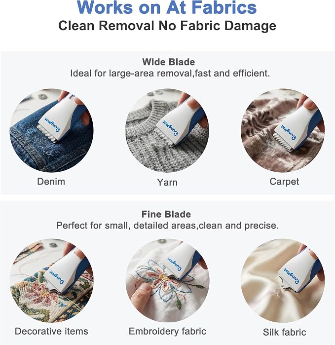CungMat Electric Stitch Remover, 2 Precision Blades, Rechargeable | Embroidery & Quilting • Fast Thread Removal • Fabric Safe • Garment Repair • 7000 RPM • 5-Hour Runtime • Easy Maintenance