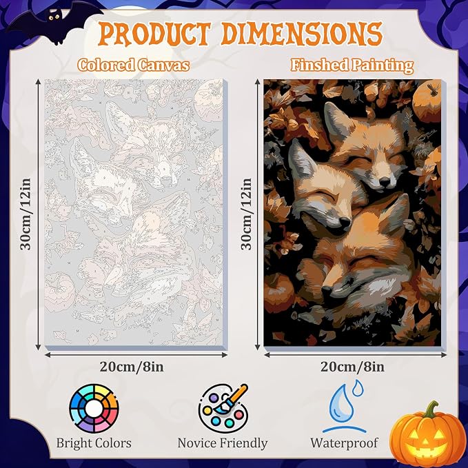 DOMROM Fox Paint by Numbers Kit for Adults, Fox DIY Acrylic Oil Painting on Canvas, Fall Paint by Number Kit, Home Decor Craft Gift 8x12 Inch