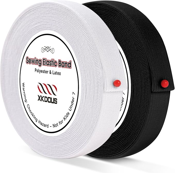XKDOUS Elastic Band for Sewing, 0.6 Inch 14 Yards, 2 Roll,Black and White