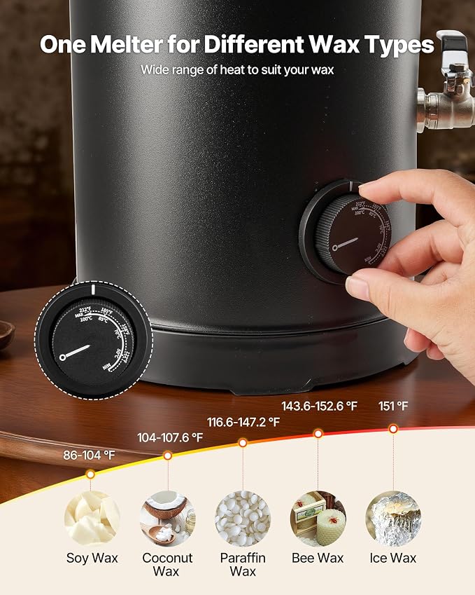 VEVOR 30 Lbs Wax Melter for Candle Making, Fast and Even Heating, with Easy Pour Spout and Temperature Control, Hourglass Base for Non-Stick Smooth Flow, Wax Melting Pot for Making Candles Soaps