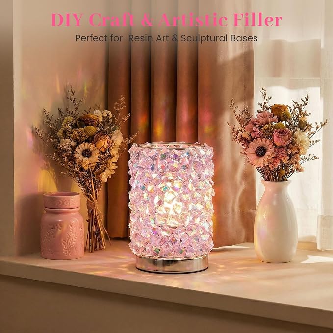 DOMESTAR 150 PCS Iridescent Fake Ice Rocks, Pink and Clear Acrylic Crystals