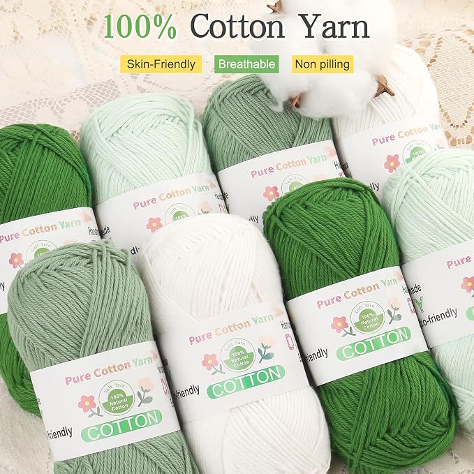 Katech 1OO% Cotton Yarn for Crocheting & Knitting–Baby Cotton Yarn (G) | 12-Color of 137 Yards/1.76 oz Sport Weight CYC #2-Soft & Breathable-Ideal for Dishcloths, Baby Clothes, Potholders & Crafts
