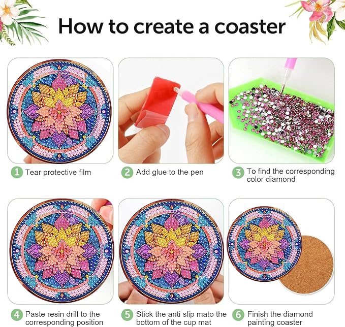 8 Pcs Diamond Art Coasters Kits, Mandala Diamond Painting Coasters Kits