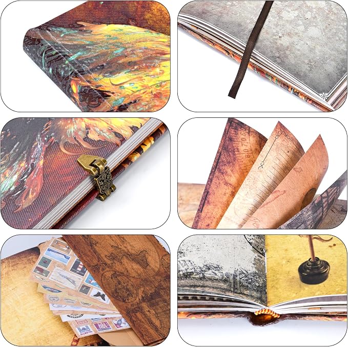 Phoenix Myth Embossed Scrapbook – 124-Page Retro-Style DIY Memory Photo Album, Good Luck Adventure Book for Couples, Anniversaries, Weddings, and Valentine's Day Gifts (Phoenix Luck Style)