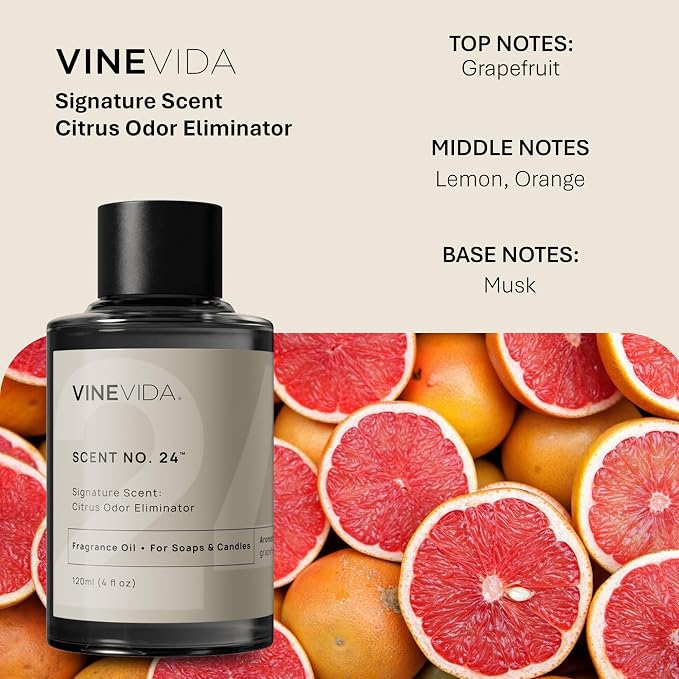 VINEVIDA [4oz] Citrus Odor Eliminator Fragrance Oil for Candle Making Scents for Soap Making, Perfume Oils, Soy Candles, Home, Pet Odor, Oil Diffusers, Reed Diffusers, Room Sprays, Linen Sprays