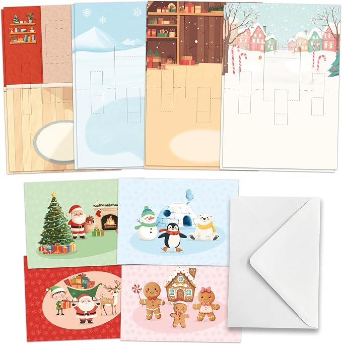 Katy Sue Santa & Friends Pop Up Christmas Card Making Kit. Makes Eight 5 x 7 Inch Christmas Cards. Kit Contains Cards, Pop Up Inserts, Envelopes, Instructions & Embellishments.