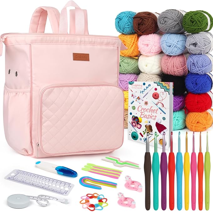Coopay All-in-One Crochet Kit for Beginners Adults Kids-Ideal Crochet Gift | Beginner Crochet Kits Include Large Crochet Backpack,Hooks,Yarn and Easy-to-Follow Tutorial, Crochet & Knitting Supplies