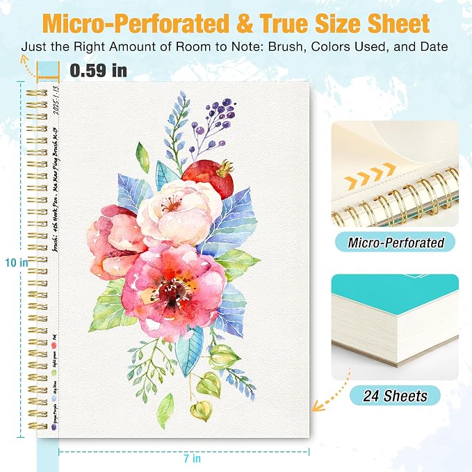 Water Color Paper Pad, 7" x 10” (24 Sheets, 140lb/300g), Spiral Bound with Tear Line. Watercolor Paint Book & Sketchbook for Adults & Kids – Ideal for Medium-Sized Projects, Skill Exercises or Travel