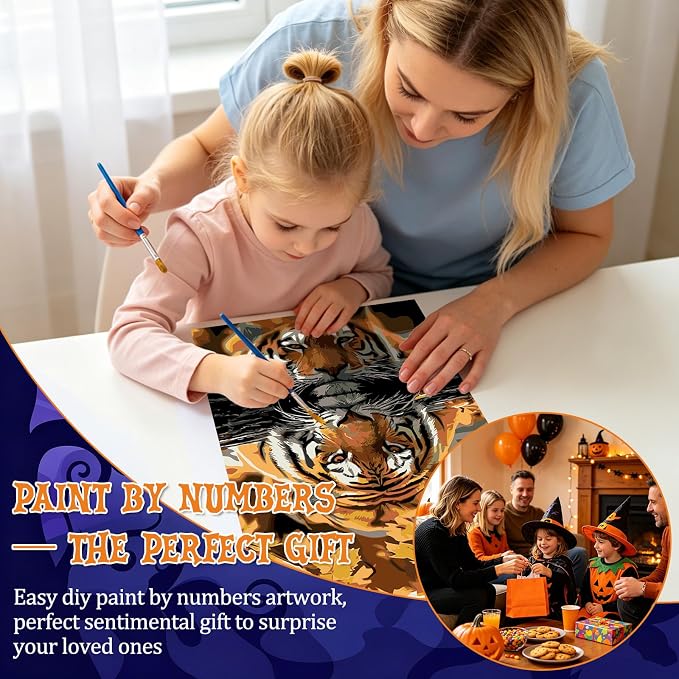 DOMROM Tiger Paint by Numbers Kit for Adults, Tiger DIY Acrylic Oil Painting on Canvas, Fall Paint by Number Kit, Home Decor Craft Gift 8x12 Inch