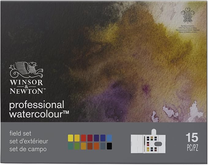 Winsor & Newton Professional Watercolor Paint Set, 12 Half Pan Field Box | 12 Half Pans, Unrivalled Transparency, Single Pigment Vibrant Colors, Archival Permanence, Heritage Brand, Finest Pigments
