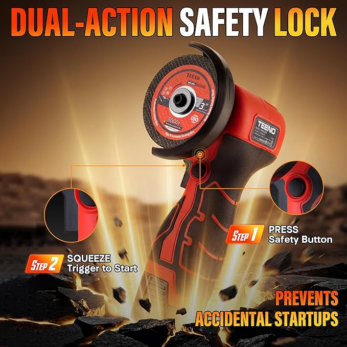 TEENO Cordless Angle Grinder Kit, 19,500 RPM Mini Electric Angle Grinding Tool with 2 pcs 16.8V 2000mAh Batteries and 6 Cutting Discs, 3-Inch Handheld Grinder for Metal/Wood Cutting and Grinding