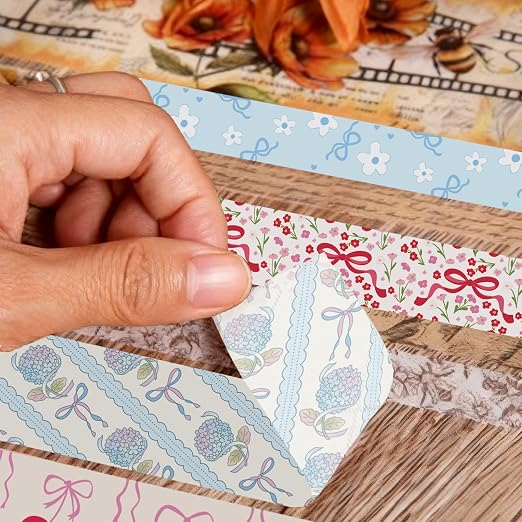 16 Rolls Vintage Washi Tape Set with Bowknot Patterns, Decorative Scrapbook Tape for Journaling Supplies, DIY Crafts and Bullet Journals