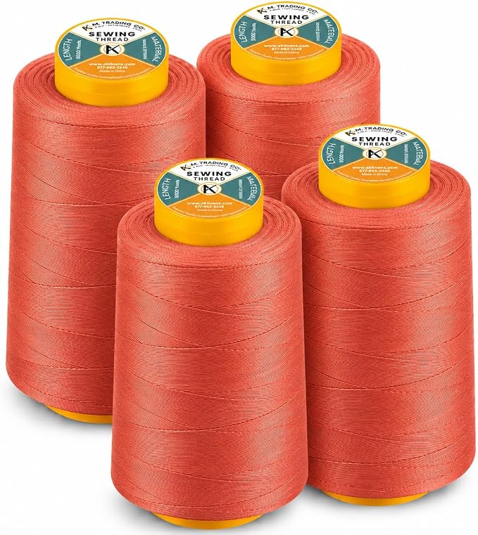 AK TRADING CO. 4-Pack Teracotta All Purpose Sewing Thread Cones (6000 Yards Each) of High Tensile Polyester Thread Spools for Sewing, Quilting, Serger Machines, Overlock, Merrow & Hand Embroidery