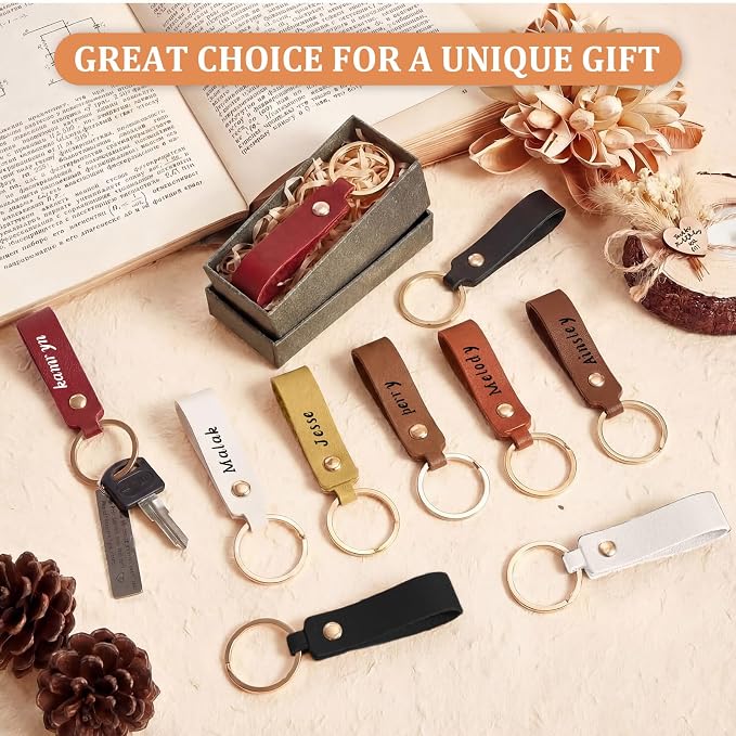 Wavyknot 30 Pcs Leather Keychain Blanks, 3.7 x 0.7 Inches, Retro