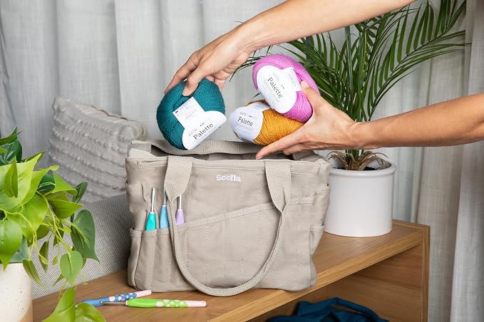 Soolla Studio Bag: Art Supply Storage Organizer & Pottery Tool Bag, Washable Tote, Yarn Bag, Crochet, 30 Pockets, 15+ Colors
