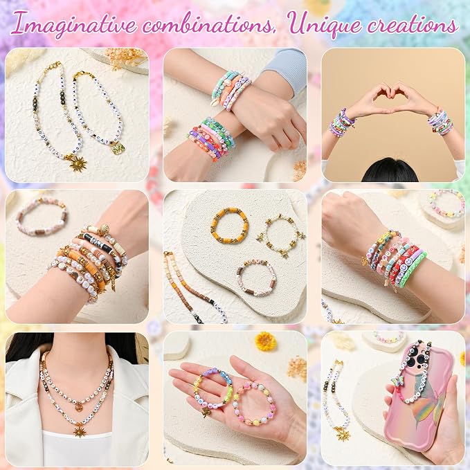 wuzoe Friendship Bracelet Kit, 16888pcs, 96 Colors Polymer Clay Beads & 1200 Letter Beads，Bracelet Making Kit for DIY Jewelry Making&Friendship Bracelet Making