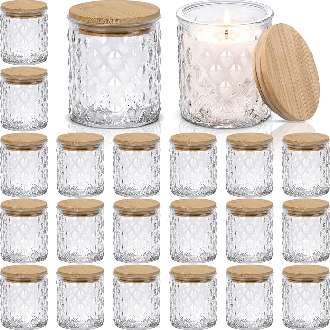 20 Pack Clear Candle Jars for Making Candles 7 oz Empty Glass Candle Holders with Bamboo Lids Cylindrical Container Jars Bulk for DIY, Table Centerpiece, Wedding Party Home Decoration
