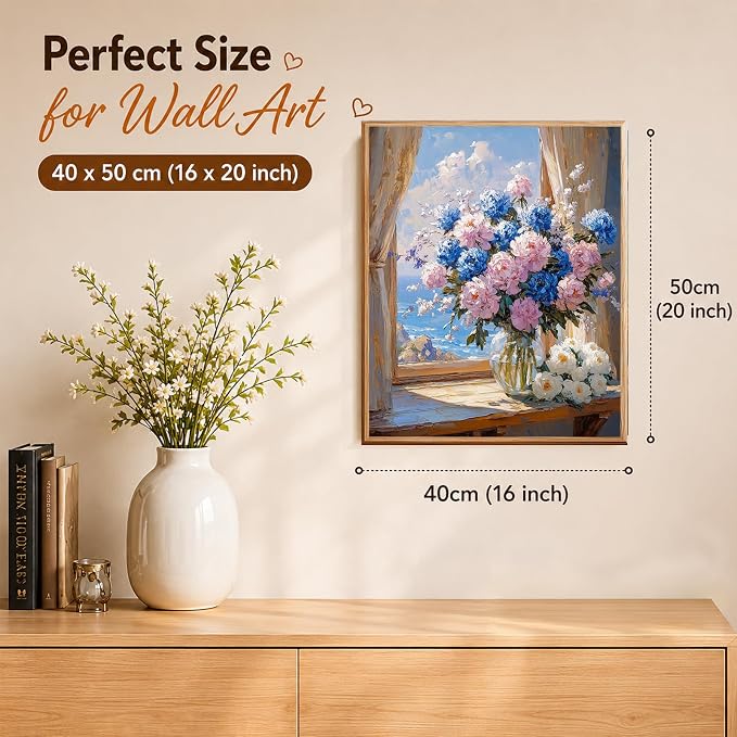 AUKELHJ Paint by Numbers Kit for Adults Beginner, Vase Flowers, 16X20 Inch | Paint by Number for Adults, Beginner Friendly, High-Definition Color Canvas, Stress Relief, Home Decor, Gifts, Unframed