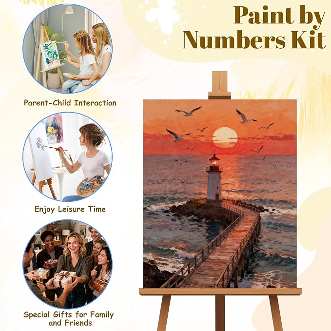 NKVNKV Paint by Numbers Kit for Adults Beginners, Mountain Adult Paint by Numbers on 20" Lx16 W Canvas for Painting Kits for Adults in Colorful Box，for Gift Home Wall Decor Without Frame (Lighthouse)