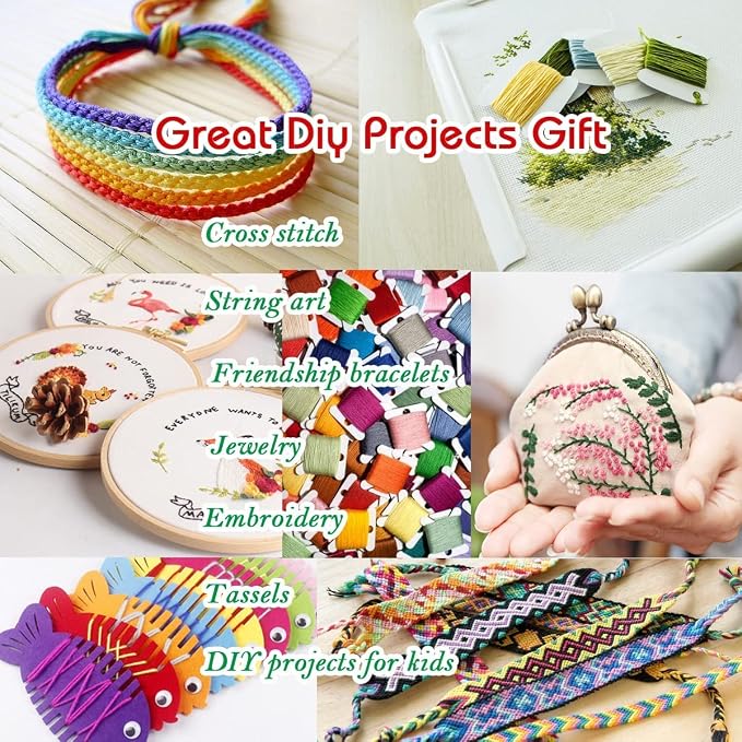 301 Embroidery Floss Set Including Cross Stitch Threads Friendship Bracelet String with 5-Tier Transparent Box, Floss Bobbins and Cross Stitch Kits
