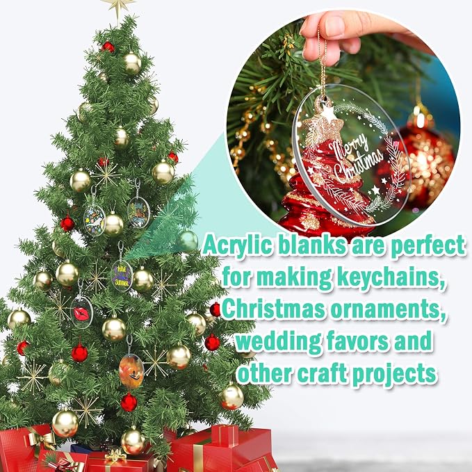 Acrylic Keychain Blanks, Audab 30PCS Bulk Acrylic Circles Clear Disc Ornaments Blanks with Hole for Vinyl, DIY Keychain and Craft Project (3 Inch, 30 Pcs)