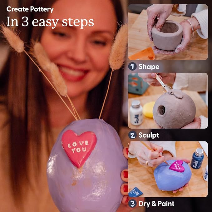 Sculpd - The Original Pottery Kit for Adults - Air Dry Clay for Adults, Tools, Varnish, Paints, Brushes, Couples Date Night Arts & Crafts Set, Matte Varnish | The original couples date night arts & crafts set. Includes paints, brushes and matte varnish...