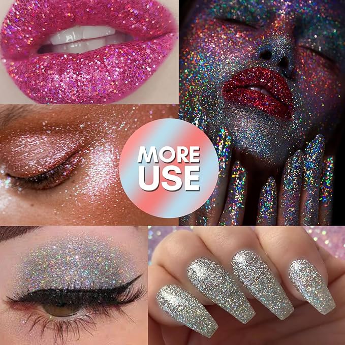 Holographic Glitter for Craft,Set of 12 Colors Fine Glitter,Laser Extra Fine for Resin Arts,Assorted for Body,0.3mm for Nail Art
