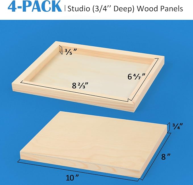 Falling in Art 4 Pack 8x10’’ Unfinished Birch Wood Panels Kit for Painting | Studio 3/4’’ Deep Wooden Canvas, Cradle Boards for Acrylic Pouring, Art, Crafts, Epoxy Resin, Laser Engraving Cutting