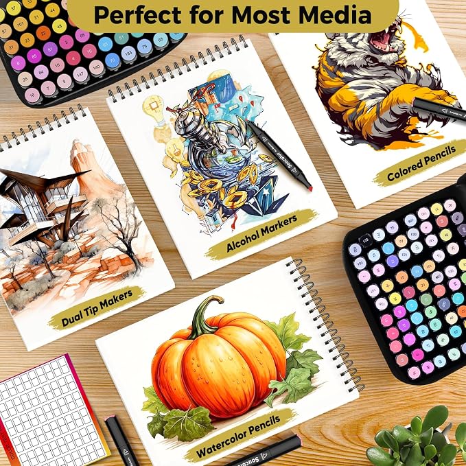 Soucolor Marker Paper Sketchbook,Bleedproof Maker Paper 9"x12" | Professional Bleedproof Marker Pad for Alcohol Markers 100 Sheets 73lb/120gsm Thick No-Penetration Drawing Paper