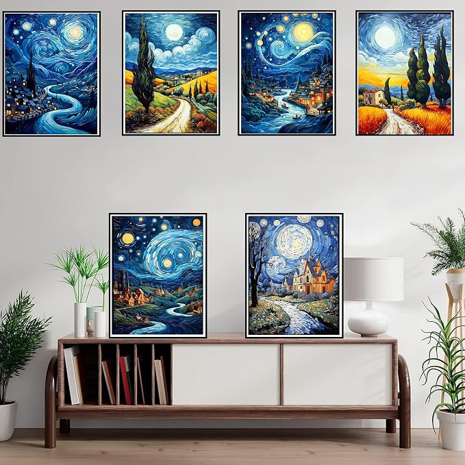 Leatrice 6 PCS Van Gogh Landscape Diamond Art Kits for Adults