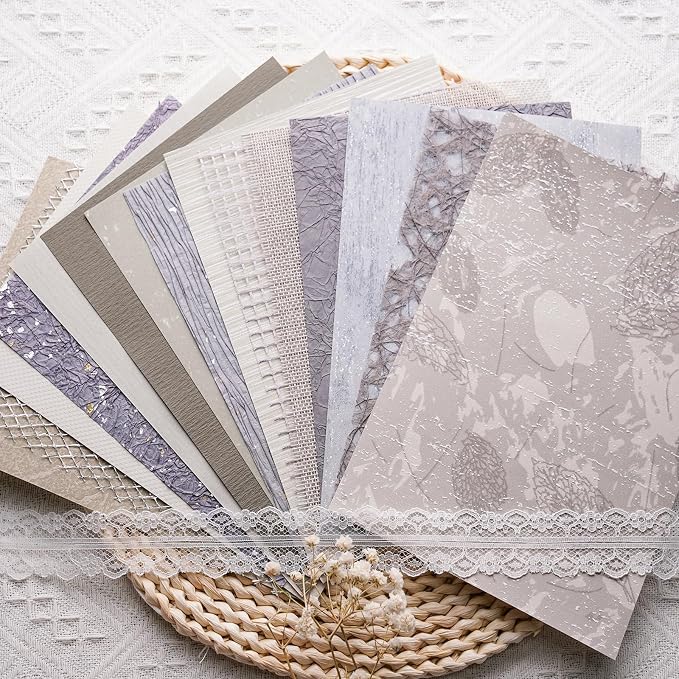 15Pcs Handmade Scrapbook Art Paper Craft Textured Paper Colorful A5 sheet Mesh Special Mix for Scrapbooking Junk Journal Journaling Supplies DIY Materials,5.8x8.2 inches (Grey)