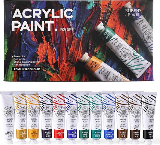rubens Artist Grade Heavy Body Acrylic Paint, 12 Colors Vivid Acrylic Paint Set (20ml, 0.68 oz Tubes), High Pigment Art Supplies for Canvas, Wood, Rock Crafts, Painting Supplies for Professionals, Beginners